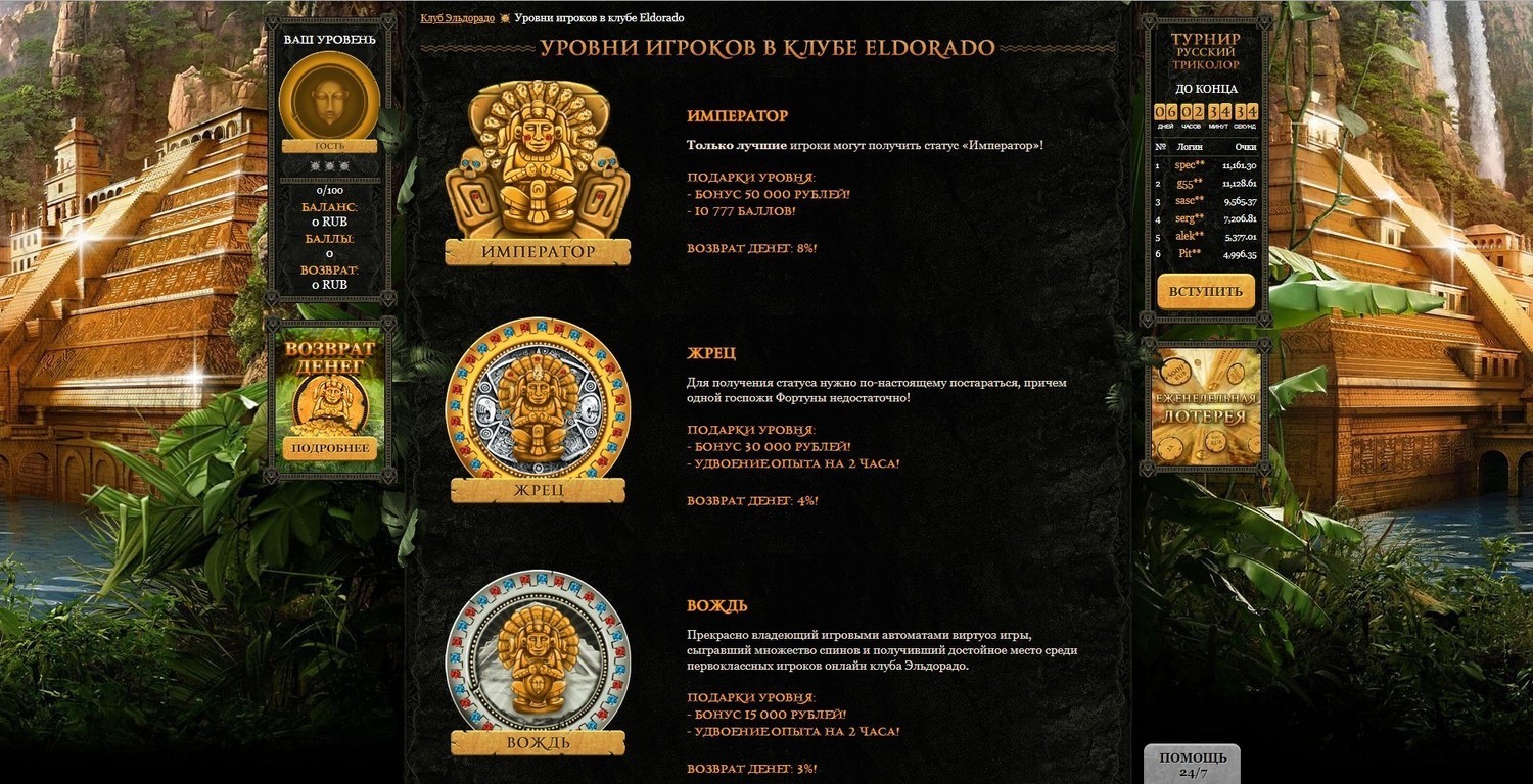 Система уровней в казино Эльдорадо