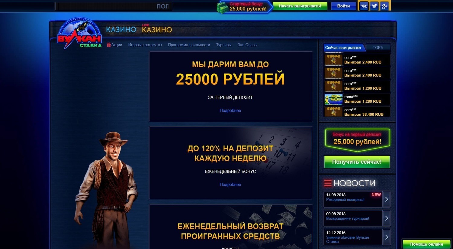 Акции и бонусы в казино Вулкан Ставка